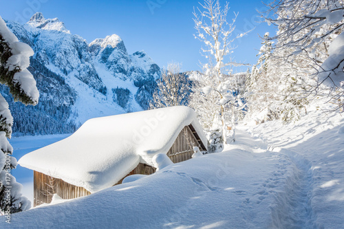 Beautiful winter mountain landscape at Salzkammergut, Austria