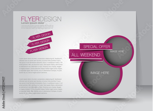 Flyer, brochure, billboard template design landscape orientation for education, presentation, website. Pink color. Editable vector illustration.