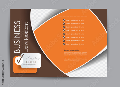 Flyer, brochure, billboard template design landscape orientation for education, presentation, website. Brown and orange color. Editable vector illustration.