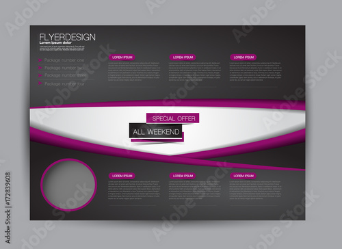 Flyer, brochure, billboard template design landscape orientation for education, presentation, website. Black and purple color. Editable vector illustration.