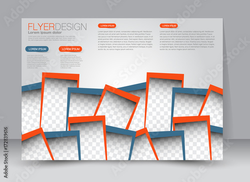 Flyer, brochure, billboard template design landscape orientation for education, presentation, website. Blue and orange color. Editable vector illustration.