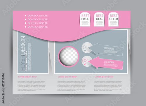 Flyer, brochure, billboard template design landscape orientation for education, presentation, website. Pink and grey color. Editable vector illustration.