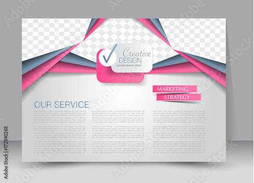 Pink and grey landscape wide flyer or brochure template. Billboard abstract background design. Business, education, presentation, advertisement concept. Vector illustration.