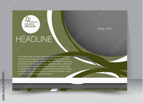 Green landscape wide flyer or brochure template. Billboard abstract background design. Business, education, presentation, advertisement concept. Vector illustration.