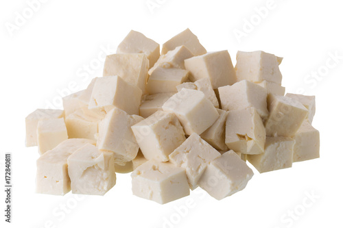 soy cheese tofu diced isolated on white background