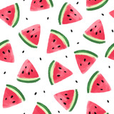 Seamless pattern with watermelons. Watermelon slices isolated on white background. Illustration painting