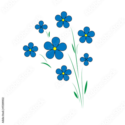 blue flax flowers. Five petals with a yellow center. Agroculture