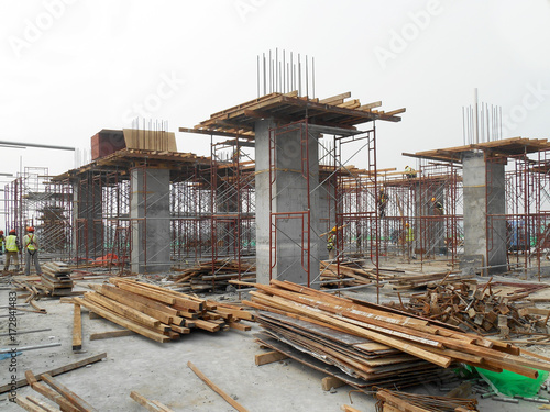 Photography Casted concrete column at the construction site