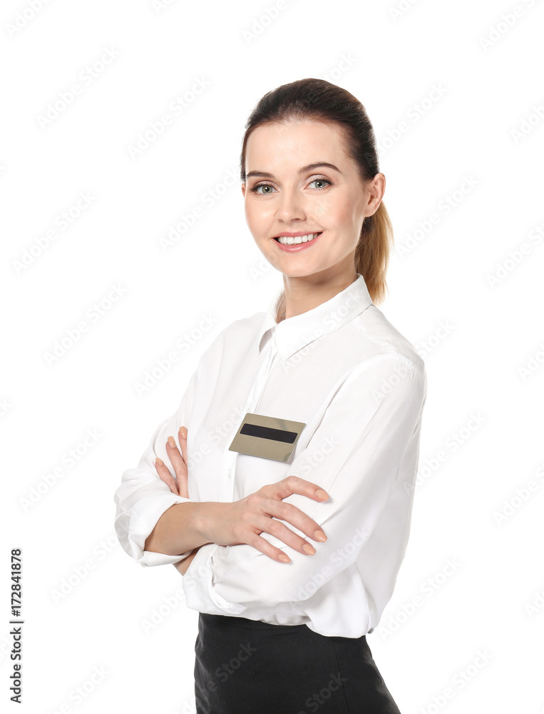 Female receptionist on white background Female receptionist on white background