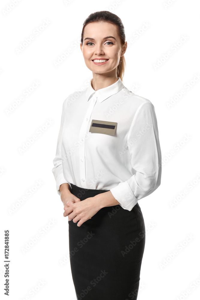 Female receptionist on white background Female receptionist on white background
