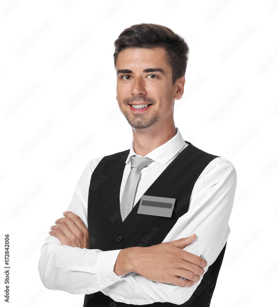 Male receptionist on white background Male receptionist on white background