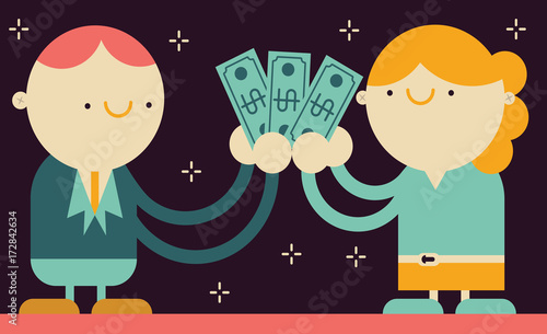 Businessman and Businesswoman holding a Stash of Bills