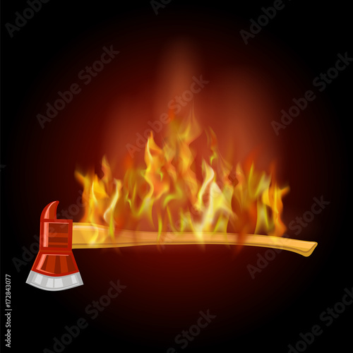 Burning Firefighter Axe Icon with Fire Flame