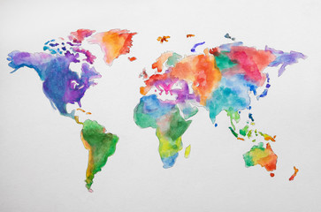 Continent world map against white background