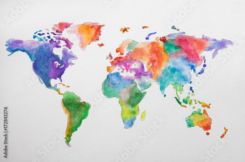 Continent world map against white background photo