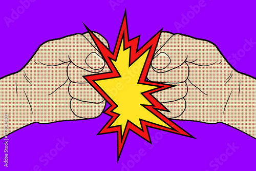 Fist to Fist Pop Art. Vector illustration.