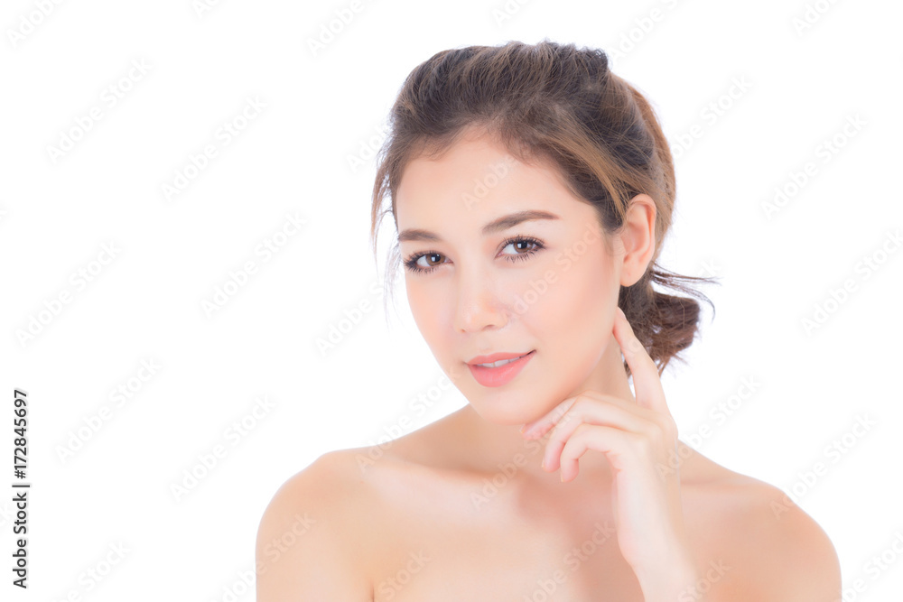 Beautiful girl with makeup, woman and skin care cosmetics concept / attractive asian girl on face isolated on white background. Beautiful girl with makeup, woman and skin care cosmetics concept / attractive asian girl on face isolated on white background.