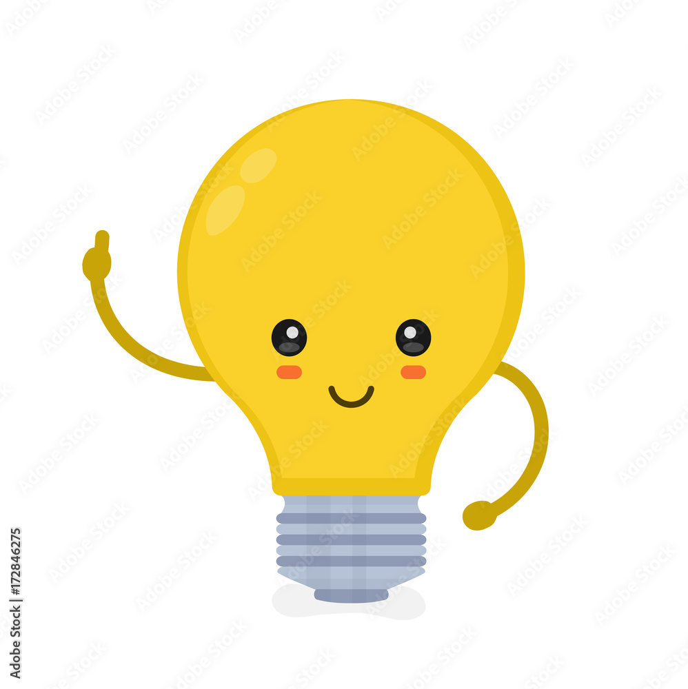 Cute smiling happy light bulb have idea. Vector modern flat style cartoon  character illustration. Isolated on white background. Idea concept Stock  Vector | Adobe Stock