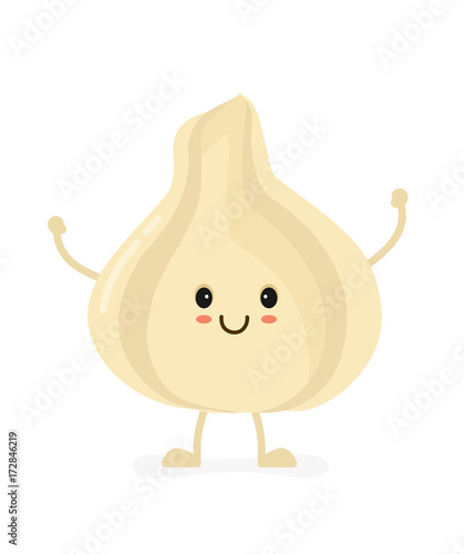 Happy smiling cute garlic. Vector modern flat style cartoon character illustration icon. Isolated on white background. Garlic concept