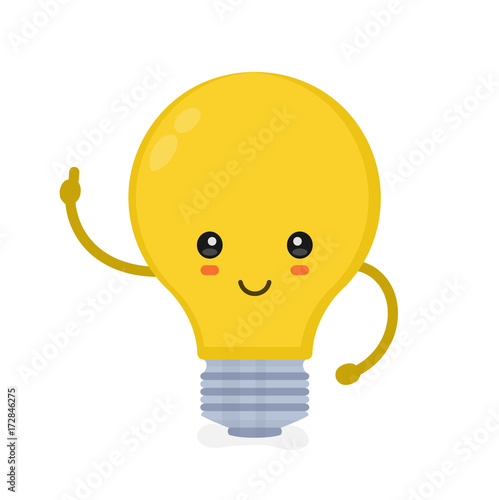 Cute smiling happy light bulb have idea. Vector modern flat style cartoon character illustration. Isolated on white background. Idea concept