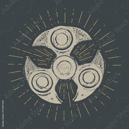 Spinner vintage label, Hand drawn sketch, grunge textured retro badge, typography design t-shirt print, vector illustration