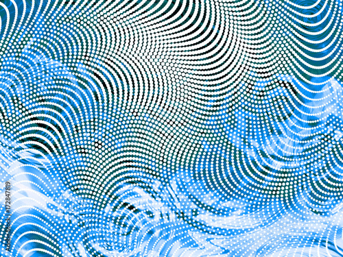 Beautiful seascape abstract halftone background with waves and swirls