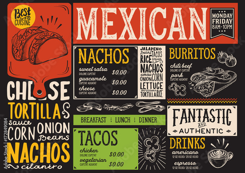 Mexican menu restaurant, food template.