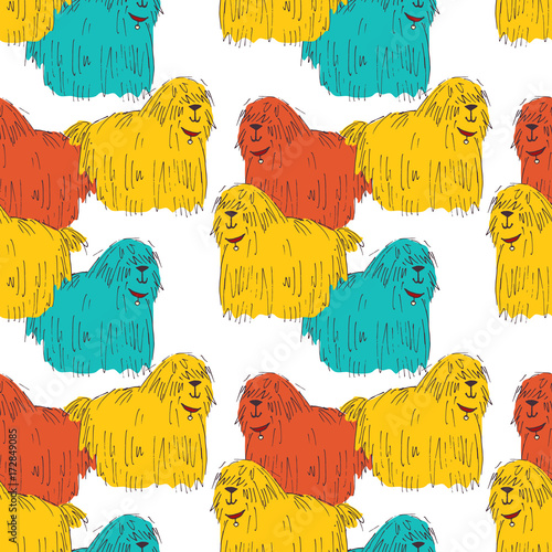 Shaggy dog vector hand drawn seamless pattern design
