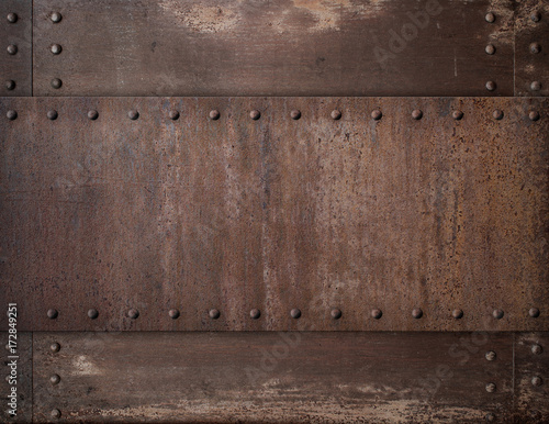 old rusty metal background with rivets 3d illustration
