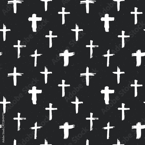 Cross symbols seamless pattern grunge hand drawn Christian crosses, religious signs icons, crucifix symbol vector illustration