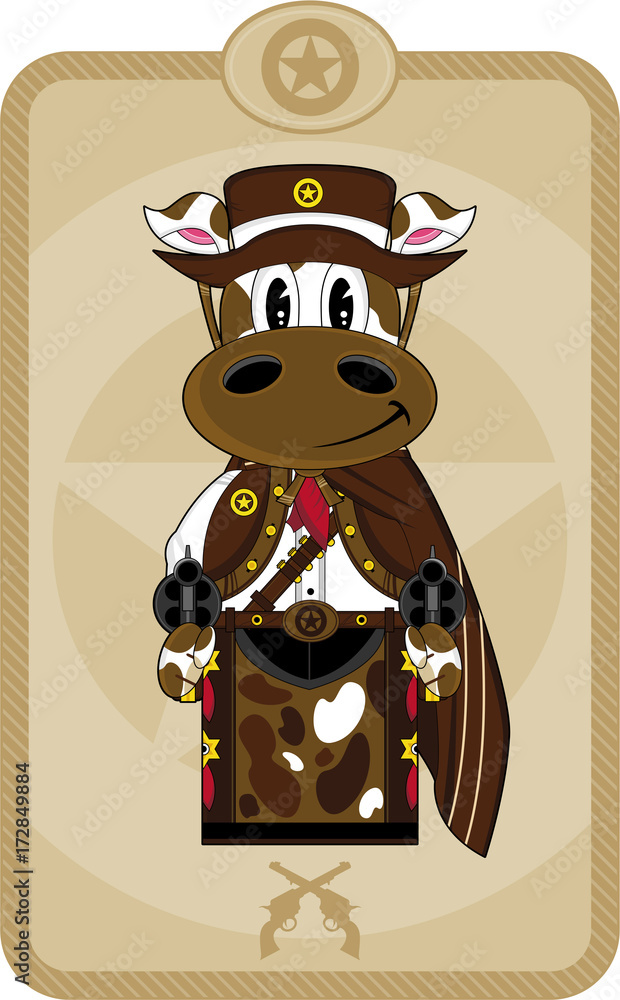 Cute Cartoon Wild West Cow Cowboy Stock Vector | Adobe Stock