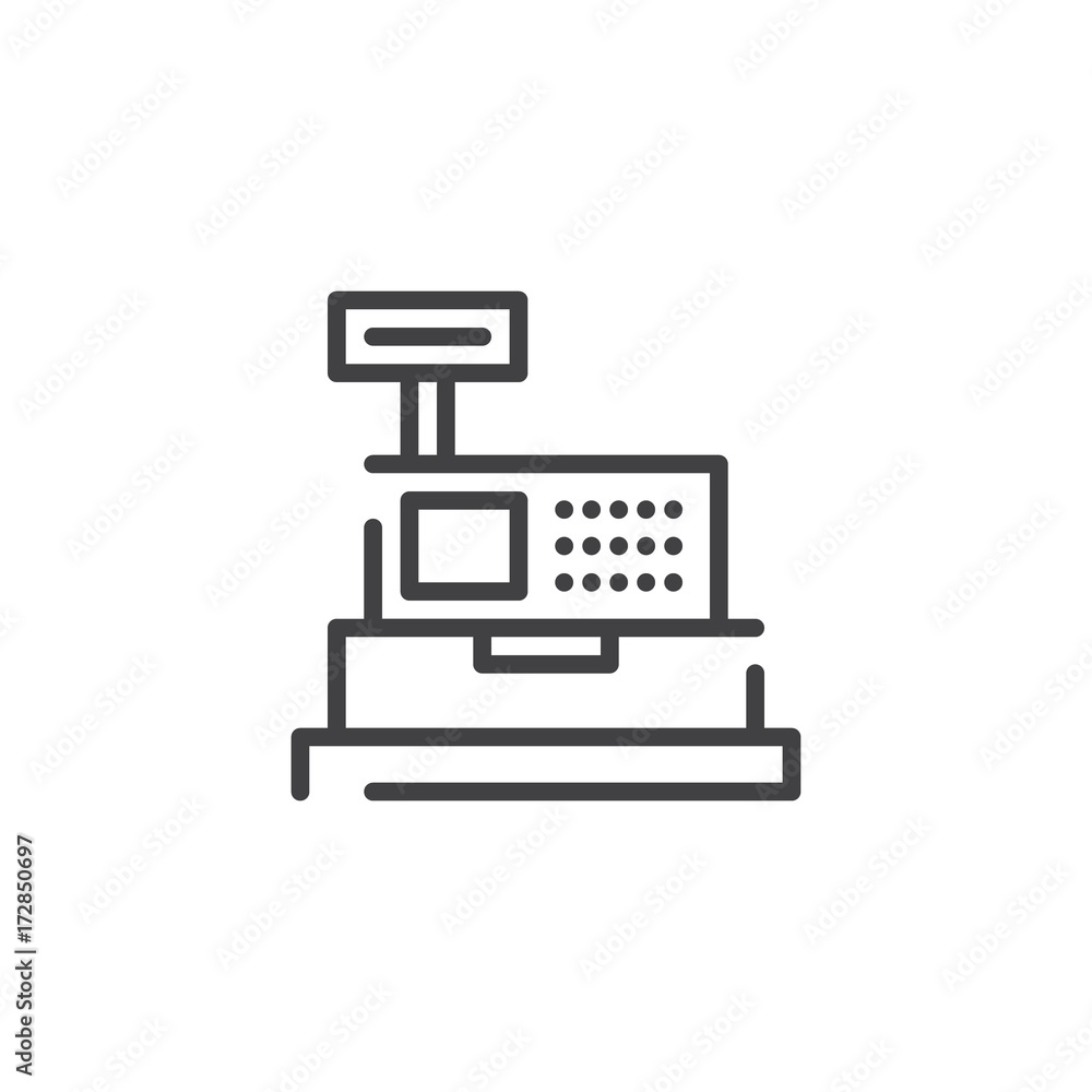 Cashier machine line icon, outline vector sign, linear style pictogram isolated on white. Symbol, logo illustration. Editable stroke Cashier machine line icon, outline vector sign, linear style pictogram isolated on white. Symbol, logo illustration. Editable stroke