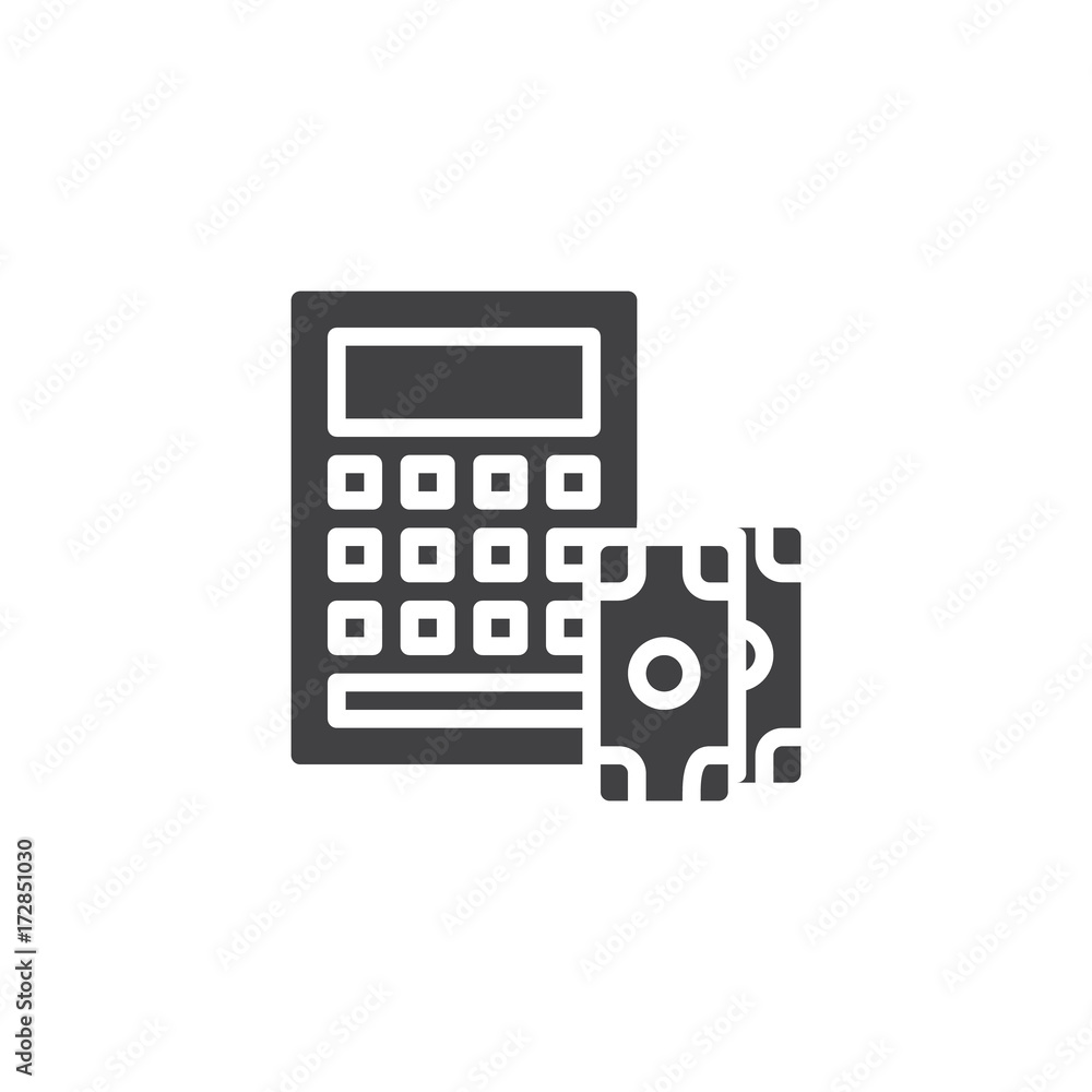 Calculator and dollar money icon vector, filled flat sign, solid pictogram isolated on white. Accounting symbol, logo illustration. Calculator and dollar money icon vector, filled flat sign, solid pictogram isolated on white. Accounting symbol, logo illustration.