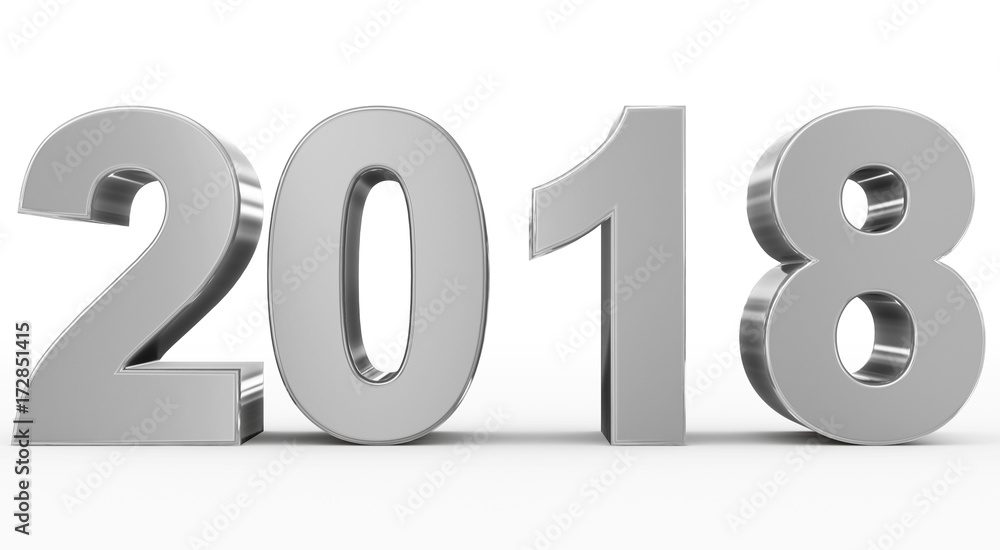 year 2018 silver 3d numbers isolated on white year 2018 silver 3d numbers isolated on white