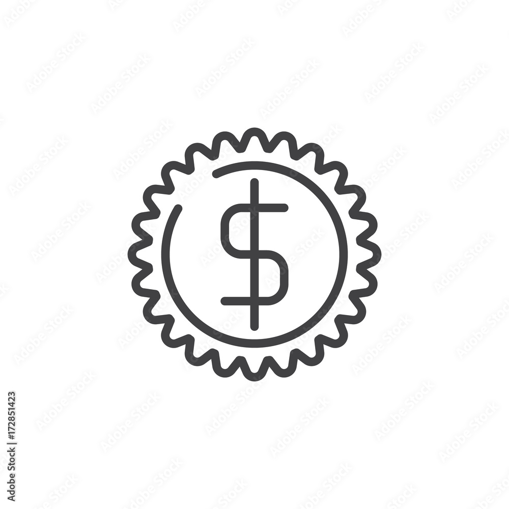 Label with dollar line icon, outline vector sign, linear style pictogram isolated on white. Symbol, logo illustration. Editable stroke Label with dollar line icon, outline vector sign, linear style pictogram isolated on white. Symbol, logo illustration. Editable stroke