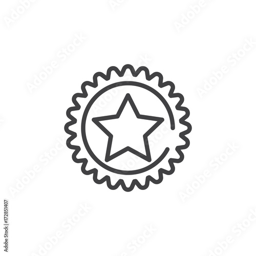 Badges with star shape line icon, outline vector sign, linear style pictogram isolated on white. Symbol, logo illustration. Editable stroke