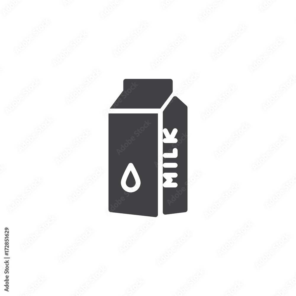 Milk paper box icon vector, filled flat sign, solid pictogram isolated on white. Symbol, logo illustration. Milk paper box icon vector, filled flat sign, solid pictogram isolated on white. Symbol, logo illustration.
