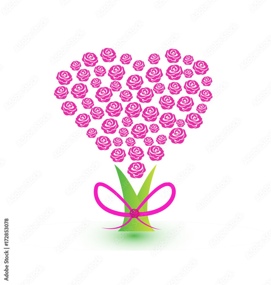 Tree filled with pink roses and a ribbon tree trunk, abstract vector icon Tree filled with pink roses and a ribbon tree trunk, abstract vector icon