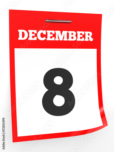 December 8. Calendar on white background.