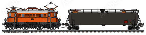 Classic electric locomotive and  tank wagon