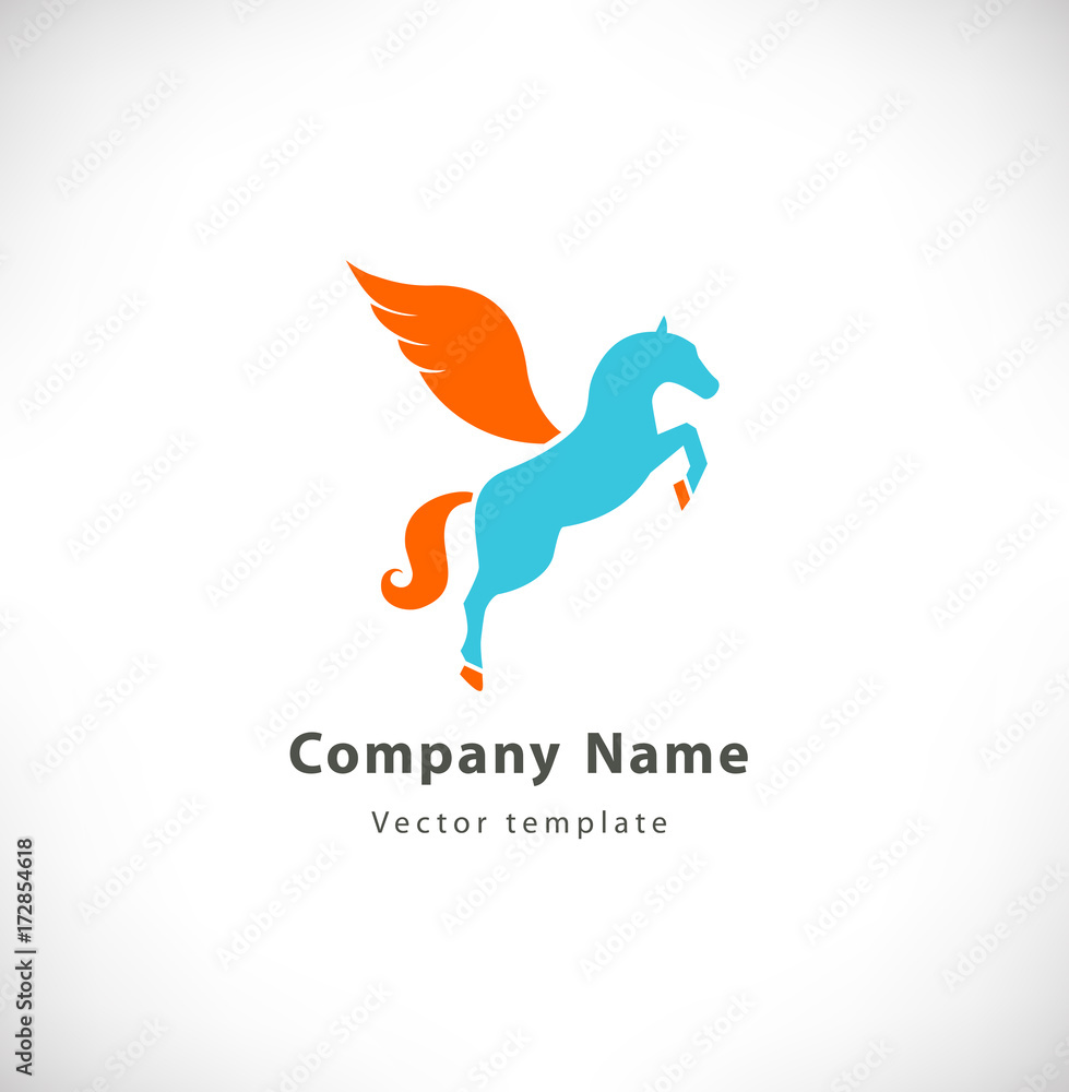 Obraz premium Vector logotype with fantasy horse with wings. Pegasus sign, logo