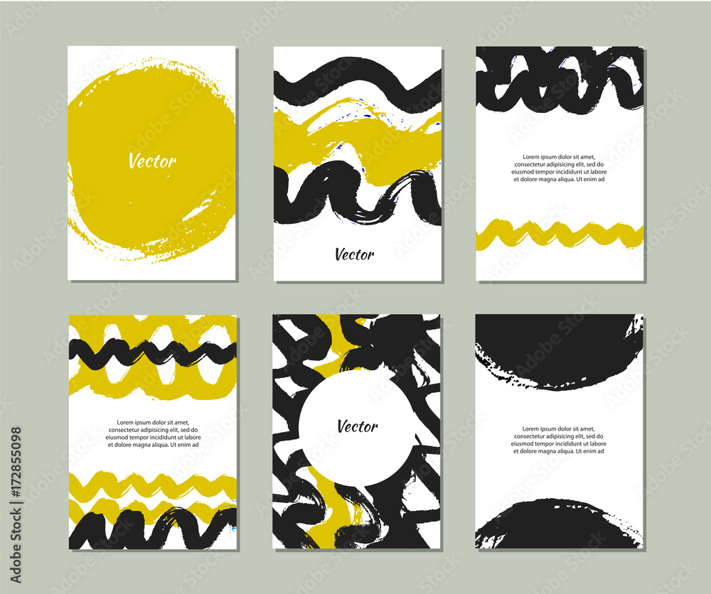 Set of templates with hand drawn textures made with ink. Collection with vector grunge banners