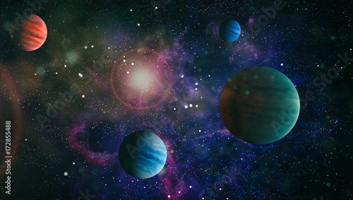 Fototapeta Naklejka Na Ścianę i Meble -  Universe scene with planets, stars and galaxies in outer space showing the beauty of space exploration. Elements furnished by NASA

