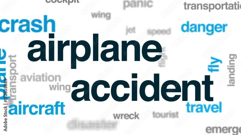 Airplane accident animated word cloud, text design animation.