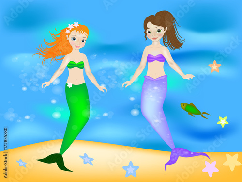 Cute mermaid vector cartoon illustration