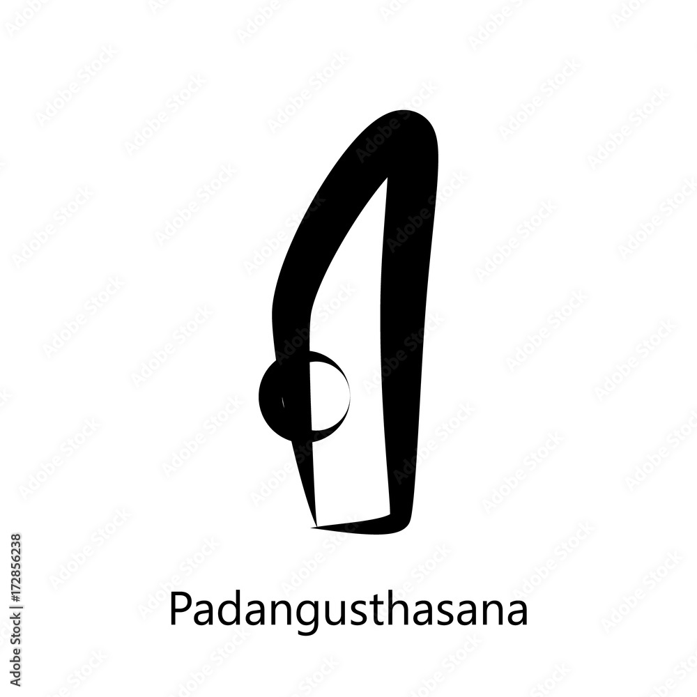 Big Toe Pose, Padangusthasana. Yoga Position. Vector Silhouette Illustration. Vector graphic design or logo element for spa center, studio, poster. Yoga retreat. Black. Isolated. Big Toe Pose, Padangusthasana. Yoga Position. Vector Silhouette Illustration. Vector graphic design or logo element for spa center, studio, poster. Yoga retreat. Black. Isolated.