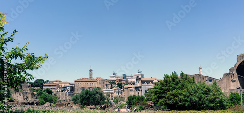 Panoramic view of Roman forum and surroundings in Rome, Italy