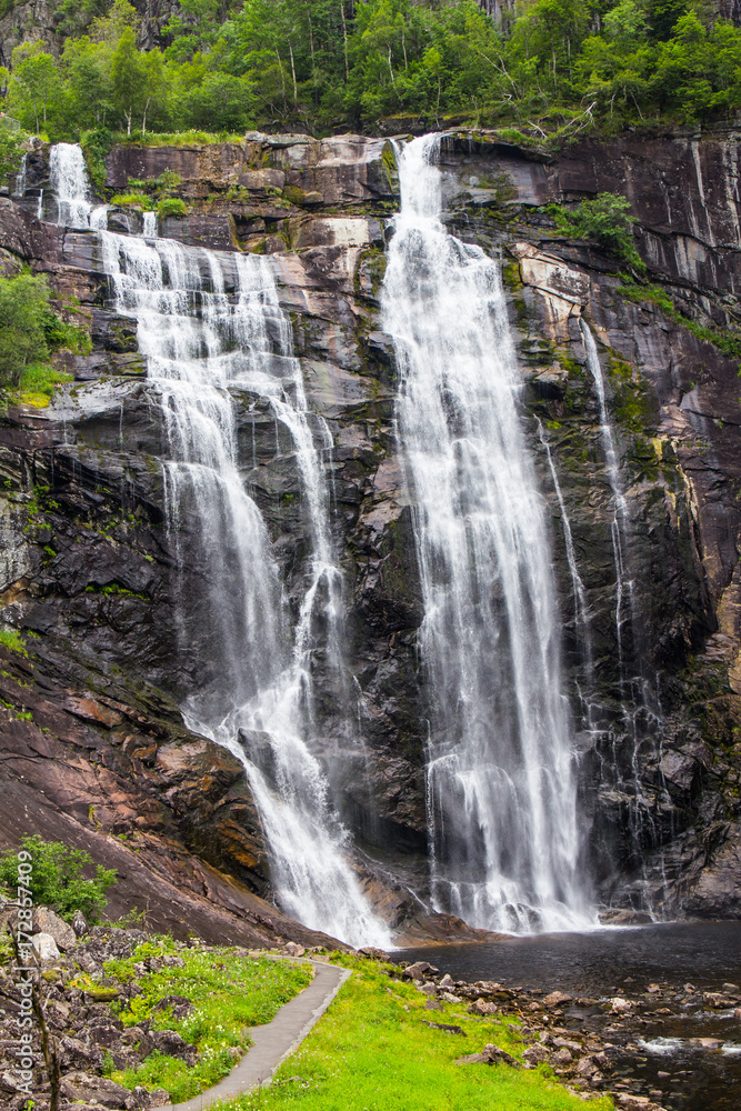 Skjervsfossen waterfall in Hordaland, Norway Skjervsfossen waterfall in Hordaland, Norway