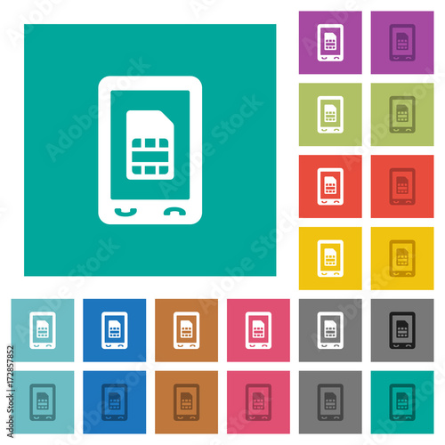 Mobile sim card square flat multi colored icons