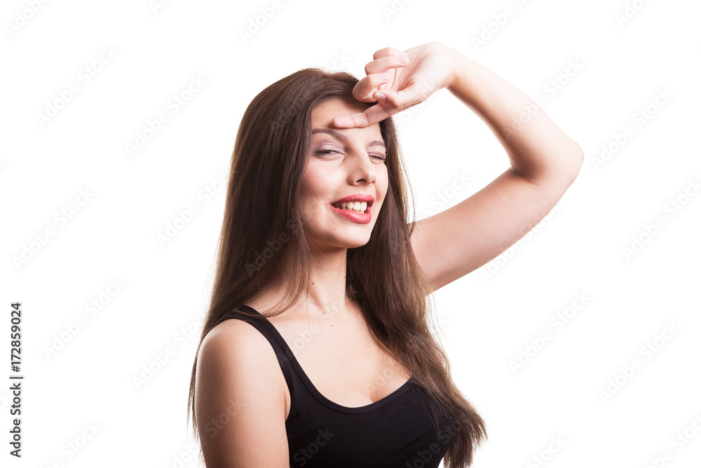 Pretty teenager girl in the studio making faces isolated over white background Pretty teenager girl in the studio making faces isolated over white background